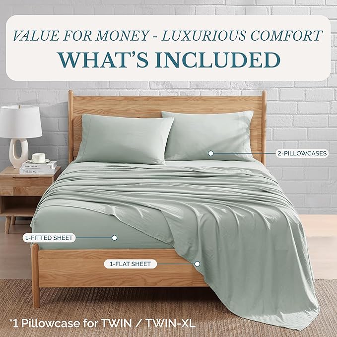 Casa Platino Bedding Set, Pre-Washed Ultra Soft & Breathable Bed Sheet, Fade Resistant Cozy Brushed Microfiber, Deep Pockets - Mineral