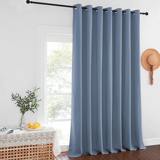 NICETOWN Blackout Patio Curtains 100 x 144 Inches Long for Sliding Door Extral Wide Blackout Curtain Panels Thermal Insulated Room Divider - Grommet Top, 100" W x 144" L, 1 Panel, Stone Blue