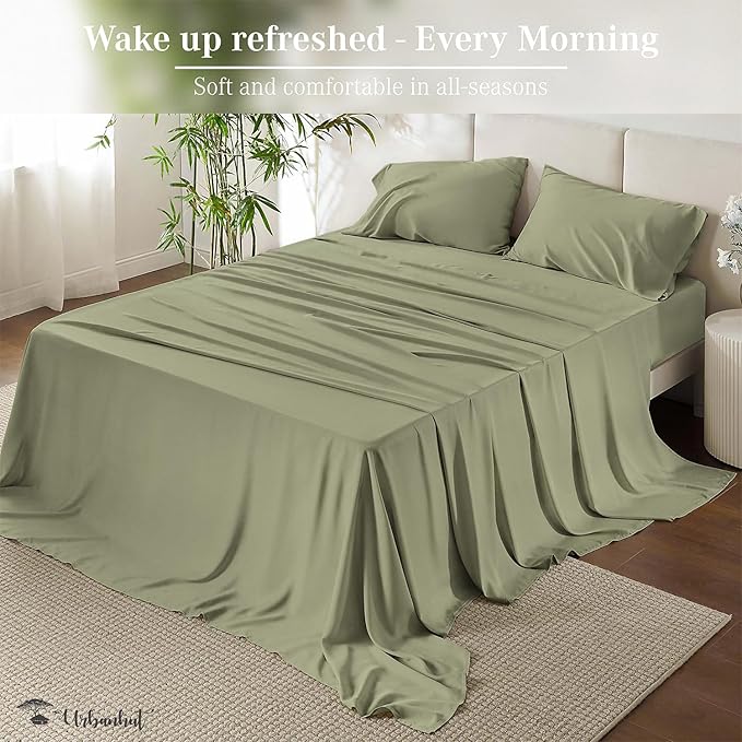URBANHUT 800 Thread Count 100% Cotton King Size Sheets, Luxury 4 Piece King Bedsheets, Hotel Sheets Sateen Finish - Better Than Egyptian, 16" Elasticized Deep Pocket - Sage