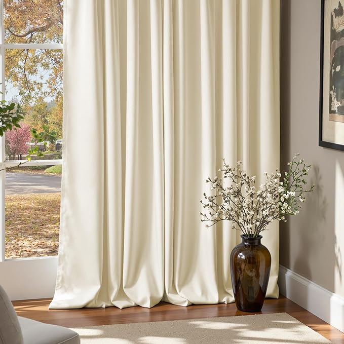 Lazzzy Blackout Velvet Curtains for Living Room Bedroom 96 Inch Long Insulated Lined Drapes Rod Pocket Modern Window Treatments 2 Panels Set Vanilla White
