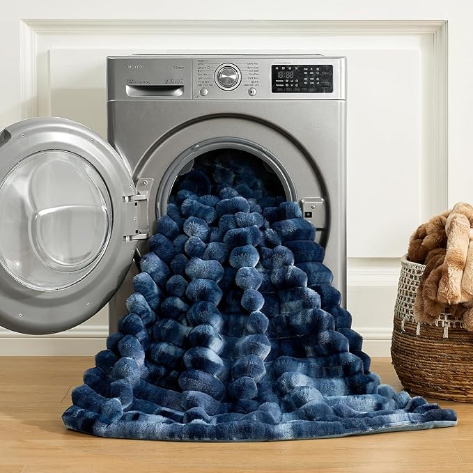 Cozy Bliss Faux Fur Throw Blanket for Couch, Cozy Warm Plush Striped Blanket for Sofa Bedroom Living Room, 50 * 60 Inches Tie-dye Blue