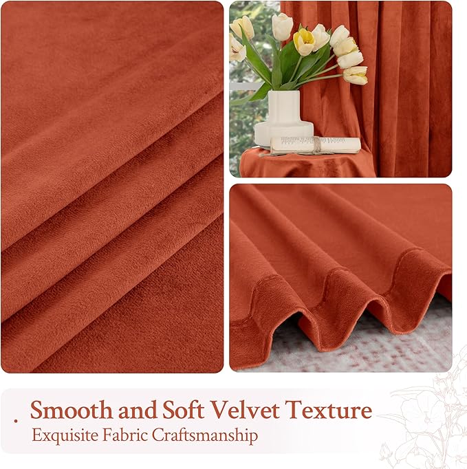 LAMIT Velvet Curtains 102 Inch for Living Room, Terracotta Thermal Room Darkening Panels Rustic Vintage Back Tab and Rod Pocket Drapes for Bedroom/Farmhouse/Dining Room, 2 Panels, 52 x 102 Inch