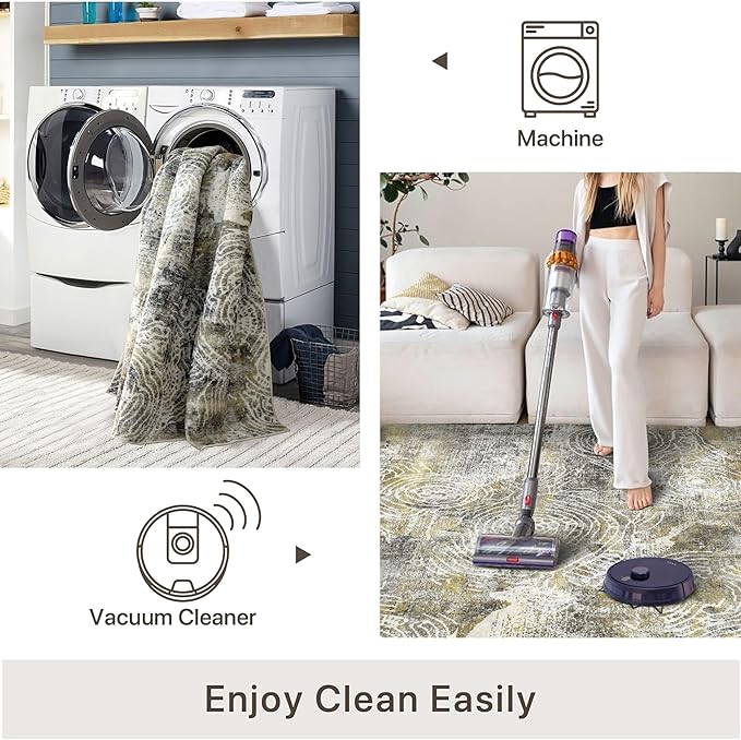 6x9 Area Rug, Ultra-Soft Washable Rug for Living Room, Dinner Room, Bedroom, Non-Slip Modern Abstract Rug, Indoor Carpet Large Area Rug, Mustard