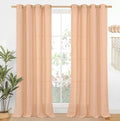 YoungsTex Peach Linen Semi Sheer Curtains 84 Inches Length 2 Panels for Bedroom, Light Filtering Drapes with Bronze Grommet Window Treatments for Dining Living Room, 52 x 84 Inch