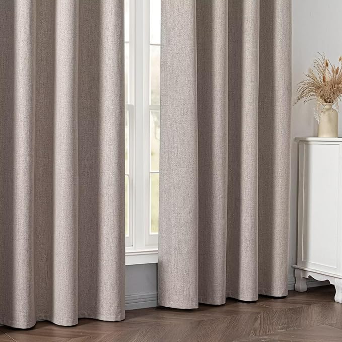 100% Blackout Curtains 84 Inch Length 2 Panels Set, Black Out Curtains for Living Room, Beige Thermal Insulated Grommet Drapes Bedroom Luxury Decor Privacy(37W × 84L inch, Beige)