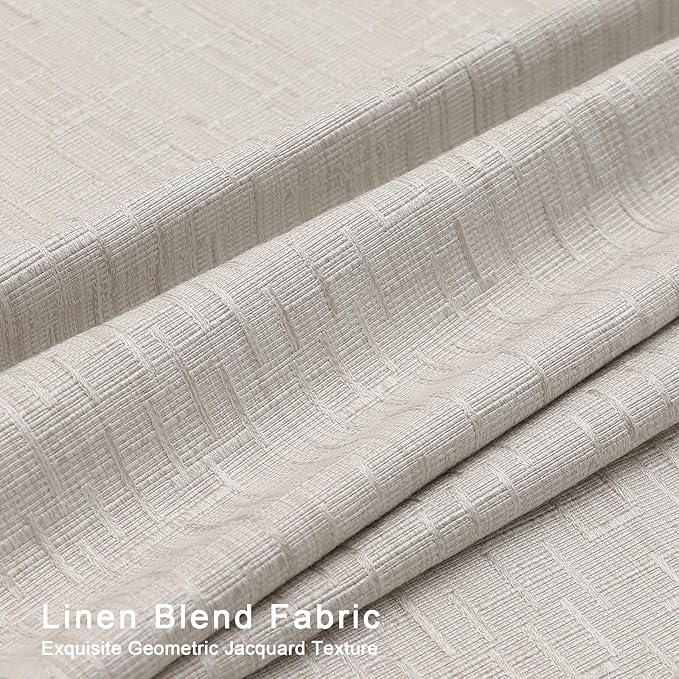 Jacquard Linen Curtains 96 inch Length 2 Panels Thick Faux Linen Blended Window Drapes Burlap Textured Curtains with Grommet for Living Room Bedroom Farmhouse (52x96 Beige) Natural