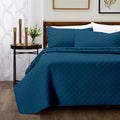Cosy House Collection Luxury Rayon Derived from Bamboo 3-Piece Quilt Set - Ultra Soft Quilted Coverlet Bedspread - Classic Weave Stitch - Includes Quilt and 2 Pillow Shams (King/Cal King, Navy Blue)