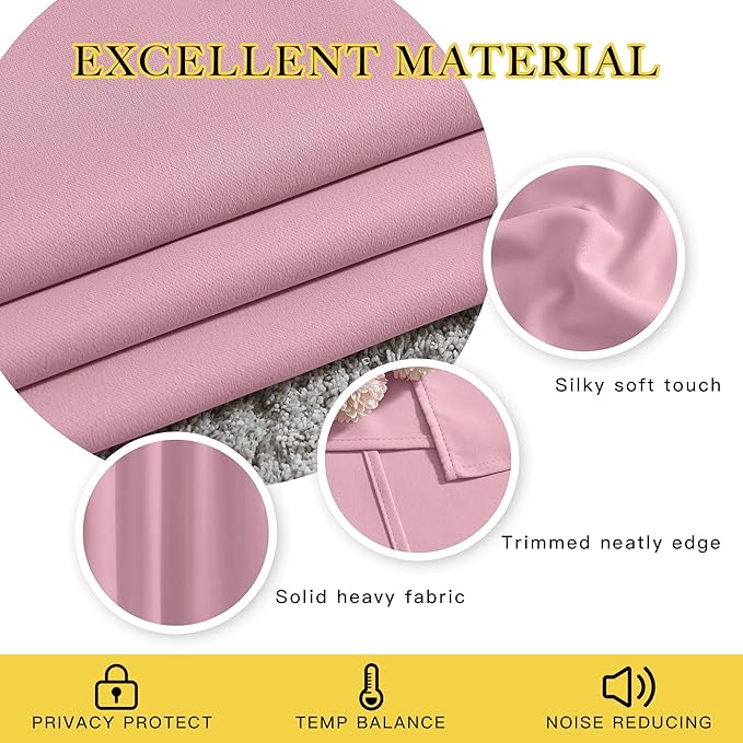 NICETOWN Rouge Pink Blackout Curtains for Bedroom/Living Room 132 Inch Length - Thermal Insulated Room Darkening Grommet Top Window Curtains (100 by 132 - Inch, 1 Panel)