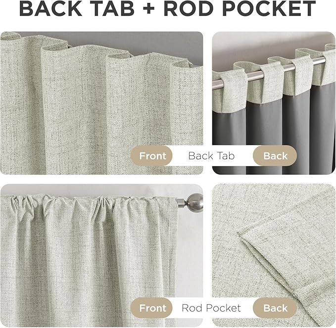 Joydeco Blackout Curtains for Bedroom - 100% Light Blocking 2 Panels Light Beige Drapes 37"W x 63"L, Thermal Insulated Room Darkening Curtains, Linen Textured for Living Room, Rod Pocket & Back Tabs