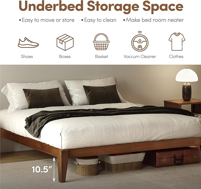 Thor Bed Frame Full - Solid Wood Platform Bed - Japanese Joinery Bed Frame - Wood Slat Support - No Box Spring Needed - Easy Assembly - Minimalist & Modern Style (Walnut)