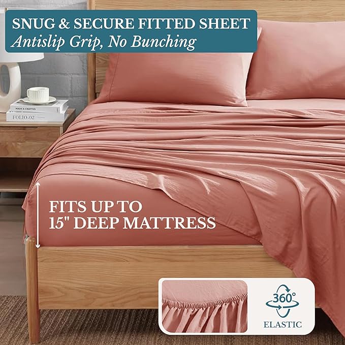 Casa Platino Bedding Sheets & Pillowcases, Pre-Washed Ultra Soft & Breathable Bed Sheets Twin XL, Brushed Microfiber Sheet Set, Fade Resistant Twin XL Size Sheets Set with Deep Pockets - Rose Dawn