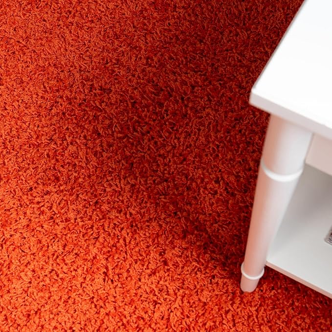 Unique Loom Solid Shag Collection Area Rug (8' x 10' Oval, Tiger Orange)