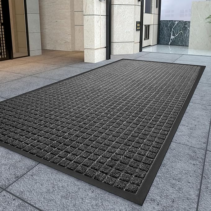Kuyal Front Door Mat, 3'*5' Door Mat for Inside Outside Entrance,Waterproof Welcome Mats with Non-Slip Backing, Indoor Outdoor Entryway, Commercial Floor Mats, Durable & Easy to Clean, Dark Gray
