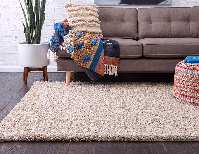 Unique Loom Solid Shag Collection Area Rug (9' x 12' Rectangle, Taupe)