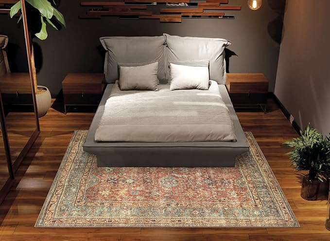 Bloom Rugs Washable Non-Slip 3' x 5' Rug - Terracotta/Mustard Traditional Area Rug for Living Room, Bedroom, Dining Room, and Kitchen - Exact Size: 3' x 5'