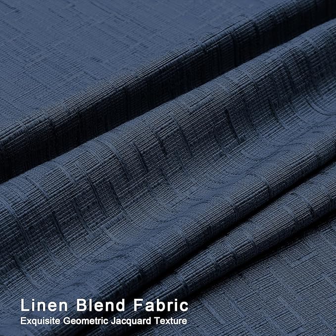 Extra Long Linen Curtains 120 inch Length 2 Panels Thick Faux Linen Blended Window Drapes Burlap Textured Curtains with Grommet for Living Room Farmhouse 10ft (52x120 Navy) Natural