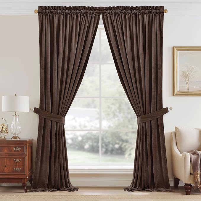 StangH Reddish Brown Velvet Curtains for Living Room 2 Panels, Thermal Insulated Light Blocking Window Drapes, Luxury Heavy Thick Panels for Display Window/Party Backdrops, W52 x L96, 2 Panels