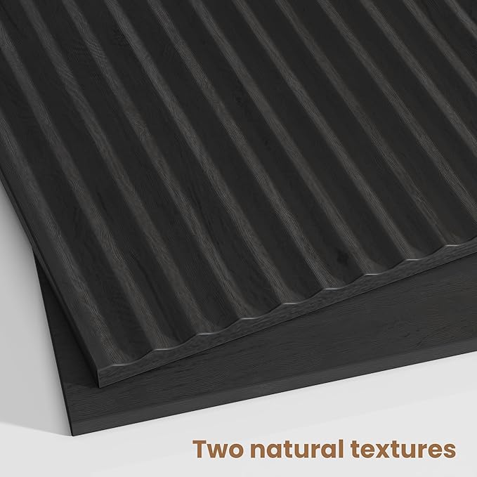 Fluted Nightstand,Modern End Table with Metal Handle,2 Storage Drawers Side Table,Bedside Table for Bedroom,Wood Nightstands,Curved Profile Design Furnitue,Black