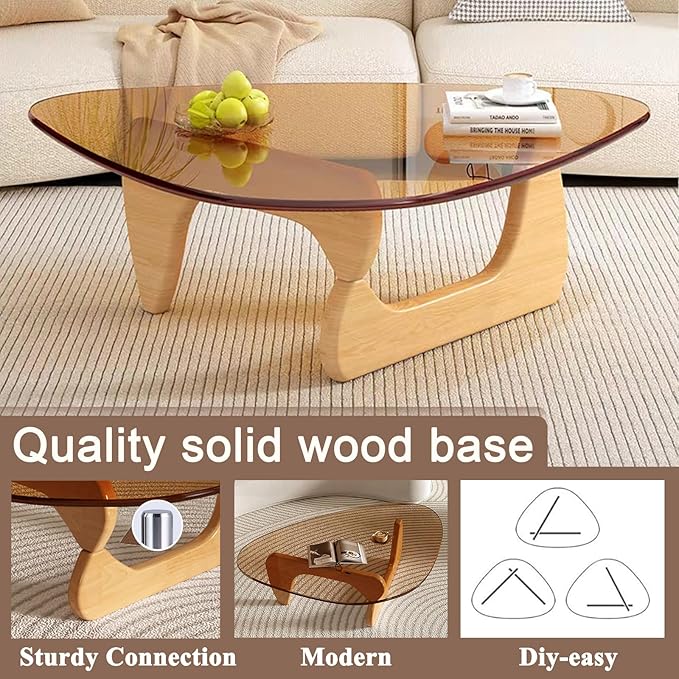 Modern Glass Coffee Table, Mid Century Coffee Table,Small Coffee Table for Living Room,Suitable for Bedroom Living Room Reception Office Tables (Wood/Brown, Small)
