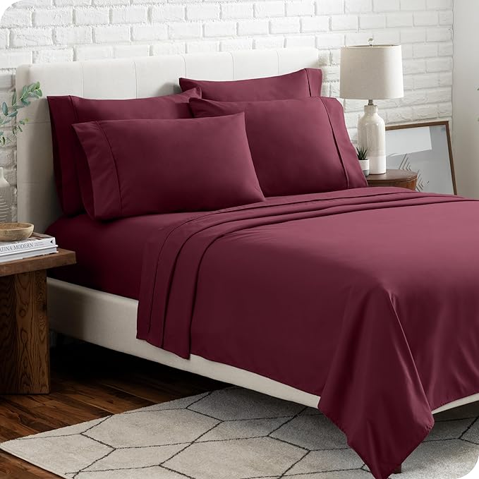 Bare Home Hotel Luxury Twin XL Sheet Set, Extra Soft - 4 Piece Set - Deep Pockets - Easy Fit - Cooling & Breathable - Wrinkle, Fade, Stain Resistant - Includes 2 Pillowcases (Twin XL, Burgundy)