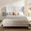 California King Size Upholstered Bed Frame, Platform Bed Frames with 54" Tall Headboard Wingback, Strong Wood Slats Support/No Box Spring Needed/Elegant Simplicity/No Noise, Textured Ivory Canvas