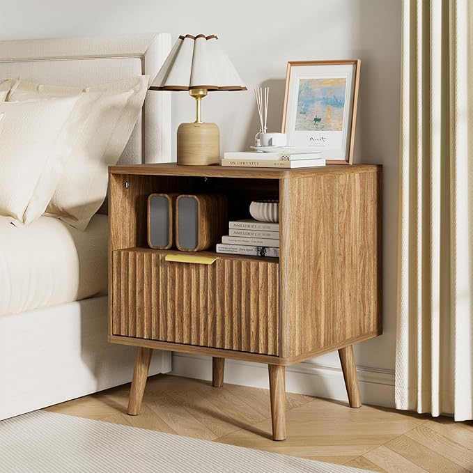 LYNSOM Fluted Dresser and Nightstand Sets 3 Piece, 9-Drawers Dresser and 1-Drawer Nightstands Set of 2, Wood Bedroom Furniture Set for Home, Bedroom, Hallway, Walnut