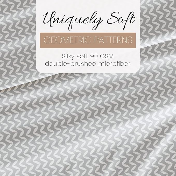 Linen Market Double-Brushed Patterned Microfiber King Sheet Set 4 Piece – Oeko-TEX Certified Ultra Soft & Wrinkle-Free - 16" Deep Pocket Sheets - Easy Care King Size - Puffed Chevron Light Gray