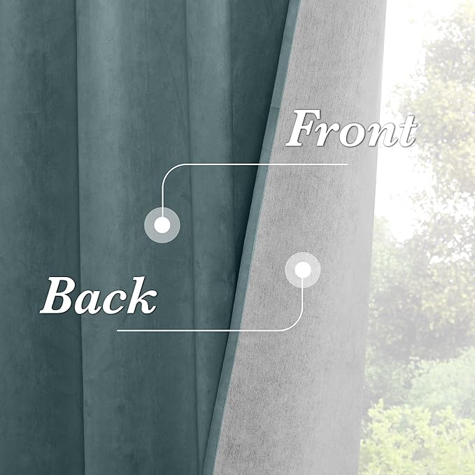RYB HOME 100% Blackout Blue Velvet Curtains 84 inches, Back Tab Thermal Insulated Noise Reducing Curtains & Drapes for Living Room Kids Bedroom, Stone Blue, 52W x 84L, Set of 2 Panels