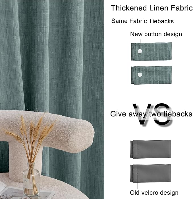 Jacquard Linen Curtains 84 inch Length 2 Panels Thick Faux Linen Blended Window Drapes Burlap Textured Curtains with Grommet for Living Room Bedroom Farmhouse (52x84 Lake Blue) Natural