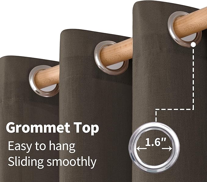 YoungsTex Chocolate Brown Linen Curtains for Living Room 84 Inches Length 2 Panels, Light Filtering Drapes with Grommet Privacy for Dining Bedroom, 52 X 84 Inch