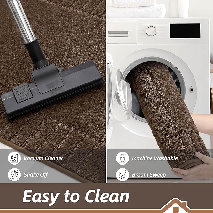 BEQHAUSE Door-Mat-Non-Slip Front Door Mat Washable Low-Profile Entrance Rugs for Front Door Entry Dirt Trapper Door Mats Absorbent Welcome Mats,20"x32",Brown