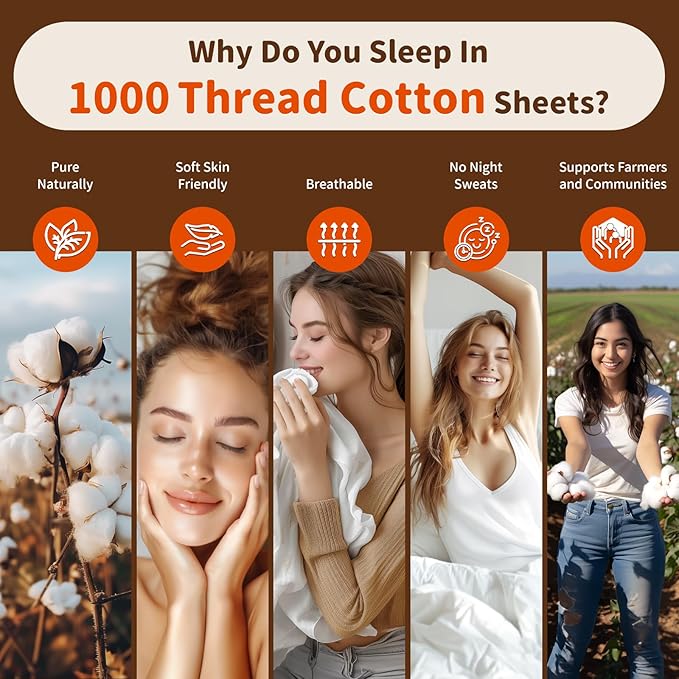 LBRO2M 1000 Thread Count 100% Egyptian Cotton Sheets Set 6 Piece Sets Full Size Bed Sheet Deep Pocket Sheet Set 16" Soft Comfortable All Season (Full, White)