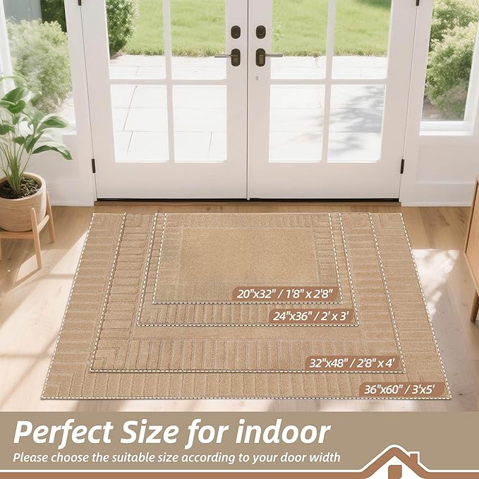 BEQHAUSE Door-Mat Non-Slip Front Doormat Low-Profile Entrance Mats for Front Door Entry Resist Dirt Washable Doormat Absorbent Entryway Door Mat,Taupe,36"x60"