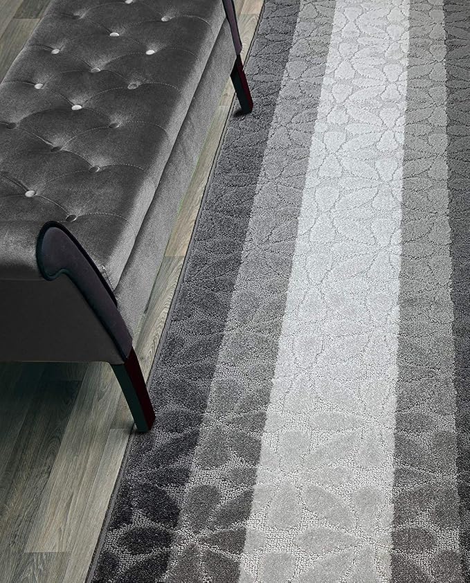 Custom Length Hallway Runner Rug,Slip Resistant,Flower Grey, 26 Inch X 4 feet, Doormat, Sold and Priced Per Foot