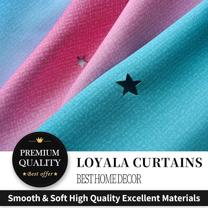 Star Curtains - Blackout & Rainbow Bedroom Curtains, 72 Inch Long, 2 Panels, Beige, Blue & Pink