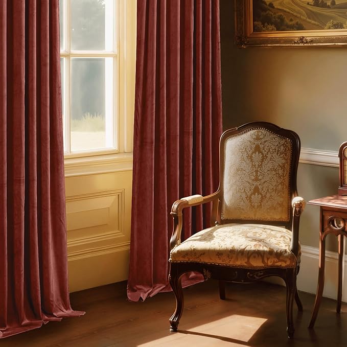 StangH Rust Velvet Curtains 108 inches Long, Light Blocking Energy Saving Window Panels Privacy Room Divider Drapes for Guest/Dining Room/Closet, W52 x L108, 2 Panels