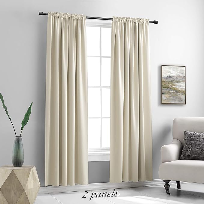 DONREN 2 Panels 84 inch Length Cream Beige Blackout Curtain Panels for Bedroom - Rod Pocket Room Darkening Thermal Insulated Curtains for Living Room (42 x 84 Inches Long)
