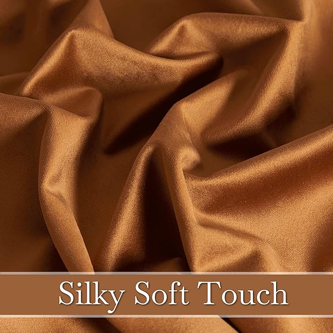 RYB Home Plush Velvet Curtains, Heavy Duty Back Tab Decorative Window Drapes Privacy Room Darkening Covering for Living Room Playroom, Golden Oak, W52 x L120 inches, Set of 2 Panels