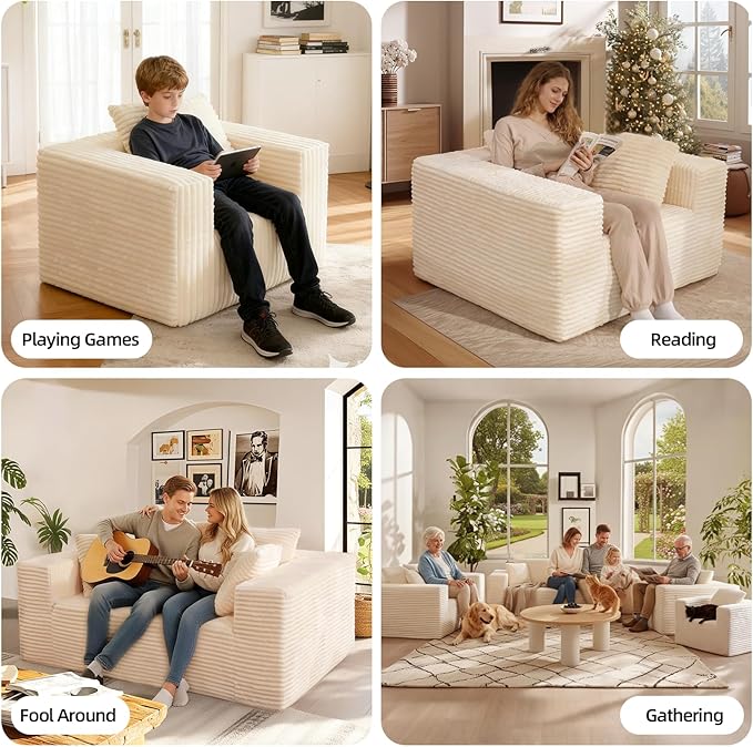 Boneless Cloud Couch Sofa, 3 Seater Deep Seat Modern Lounge Sleeper Couch, No Assemble, Corduroy Compression Upholstered Couches for Living Room, Bedroom, Apartment, Dorm, Office