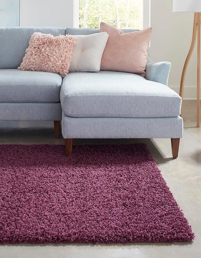 Unique Loom Solid Shag Collection Area Rug (7' 1" x 10' Rectangle, Eggplant Purple)