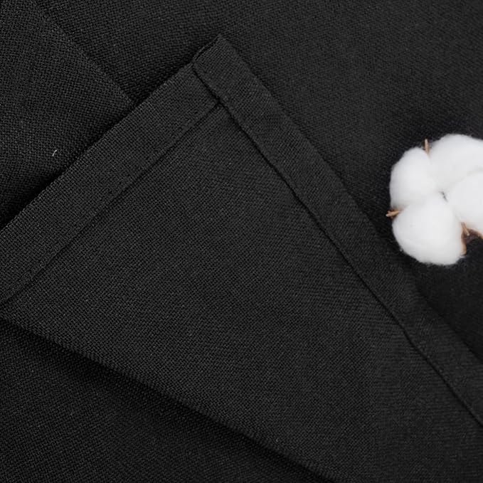 YoungsTex Black Linen Curtains 40 Inch Length for Kitchen Cafe Window, Short Semi Sheer Drapes with Bronze Grommet Textured Privacy for Bedroom Bathroom, 42 x 40 Inch, 2 Panels