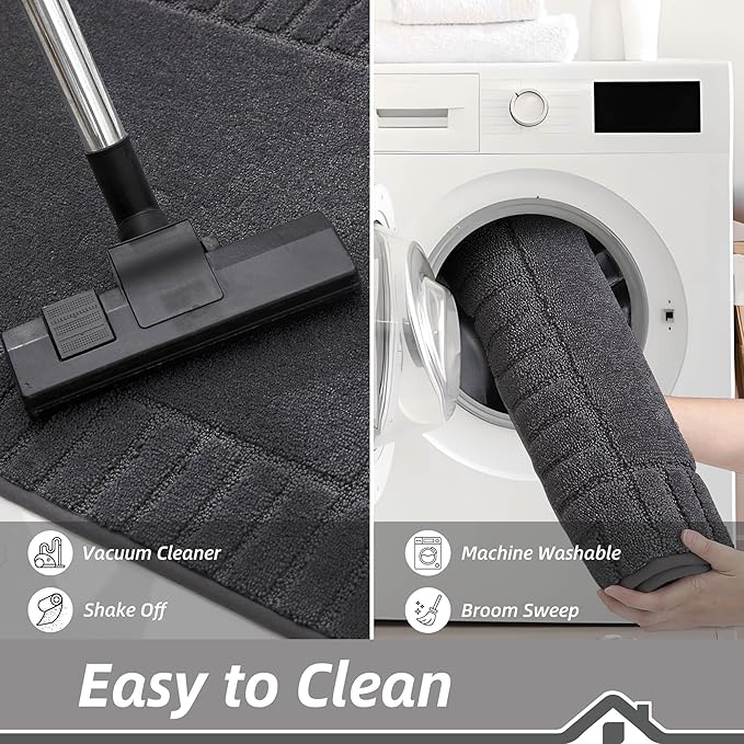 BEQHAUSE Door-Mat Non-Slip Front Doormat Low-Profile Entrance Mats for Front Door Entry Resist Dirt Washable Doormat Absorbent Entryway Door Mat,Dark Grey,32"x48"