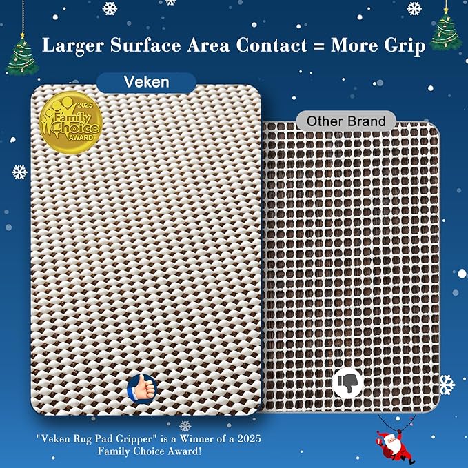 Veken 10x12 Ft Rug Pad Gripper for Hardwood Floors, Non Slip Rug Pads for Area Rugs, Thick Rug Grippers for Tile Floors, Under Carpet Anti Skid Mat, Keep Your Rugs Safe and in Place