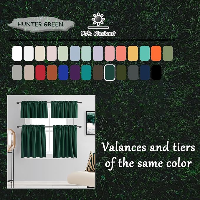 DONREN Patio Blackout Curtain Panels - Home Decoration Thermal Insulated Rod Pocket Blackout Drapes - 2 Panels Hunter Green Backdrop 5FT x 8FT Curtains for Parties