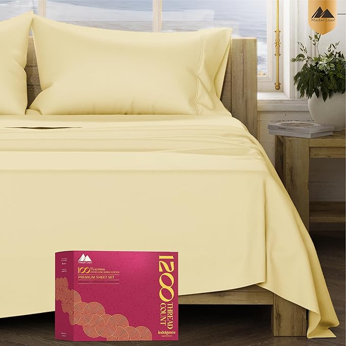 Mayfair Linen 100% Egyptian Cotton Full Size Bed Sheets - Luxury 1200 High Thread Count Egyptian Cotton Sheets Full Size Bed Set (4 PC, Beige), Soft, Cooling, 17" Deep Pocket Sateen Weave Bedding