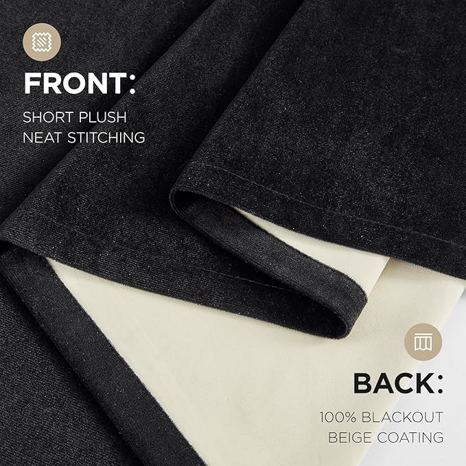 Joydeco Black 100% Blackout Curtains 72 Inch 2 Panels, Luxury Thermal Insulated Black Velvet Curtains for Bedroom Living Room, Soundproof Blackout Window Drapes, Rod Pocket & Back Tab (52W x 72L)