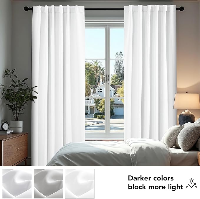 Deconovo Blackout Curtains, Thermal Insulated, W52 x L95 2 Panels, Back Tab, Machine Washable, Room-Darkening Drapes for Bedroom/Living Room Pure White