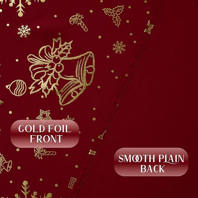 NICETOWN 2 Panels Christmas Grommet Pocket Curtains 52 x 95 Inch, Gold Stamped Holiday Window Drapes for Xmas Decorations, Festive Room Darkening Curtain Set for Living Room Bedroom, Seasonal Style
