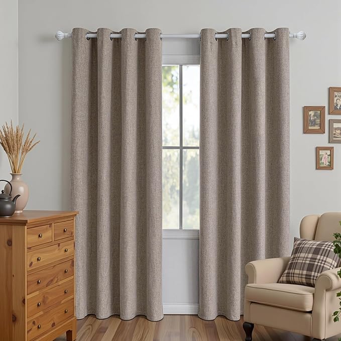 100% Blackout Curtains 90 Inch Length 2 Panels Set, Black Out Curtains for Living Room, Linen Thermal Insulated Grommet Drapes Bedroom Luxury Decor Privacy(37W × 90L inch, Linen)