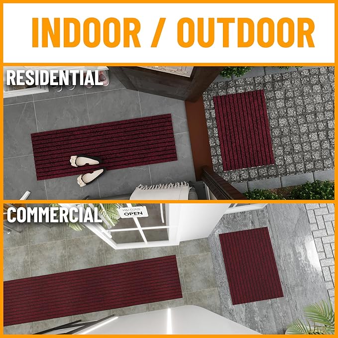Ottomanson Mud Mat 2' x 3' - 2 Pack Entryway Rug -Non-Slip Scraper Doormat for Muddy Paws, Dirt Trapping Indoor/Outdoor Mat for High-Traffic Areas, Kitchen, Garage, Patio, Red
